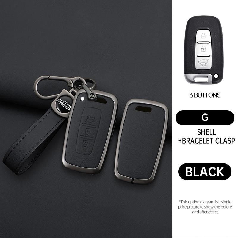 Car Key Case Cover For Hyundai Genesis Coupe Sonata Ix35 For Kia Forte Sportage K2 K5 Zinc Alloy Leather Protector Accessories