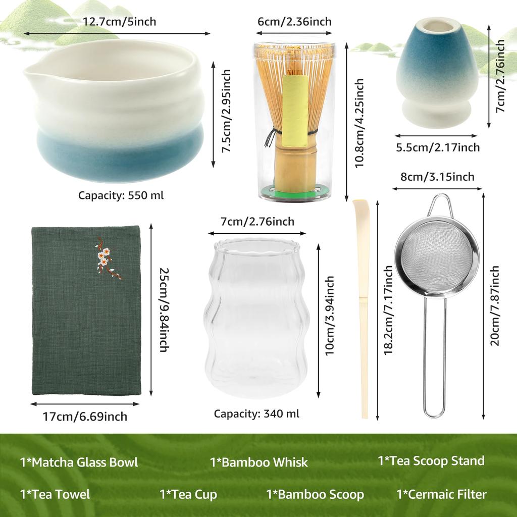 7 Pcs Matcha Whisk Set for Beginners Elegant Bamboo Japanese Matcha Tea Making Kit with Whisk Holder Scoop Sifter for Tea Lovers