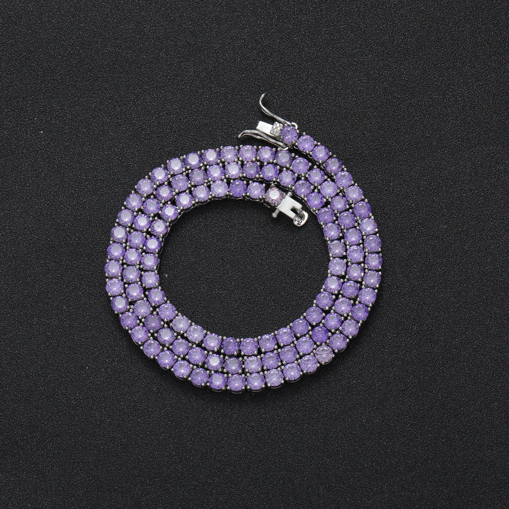 4mm Tennis Chain Purple Pink Yellow Chain Micro-set Zircon Single Row Chain Hip Hop Necklace Women Exquisite Gifts