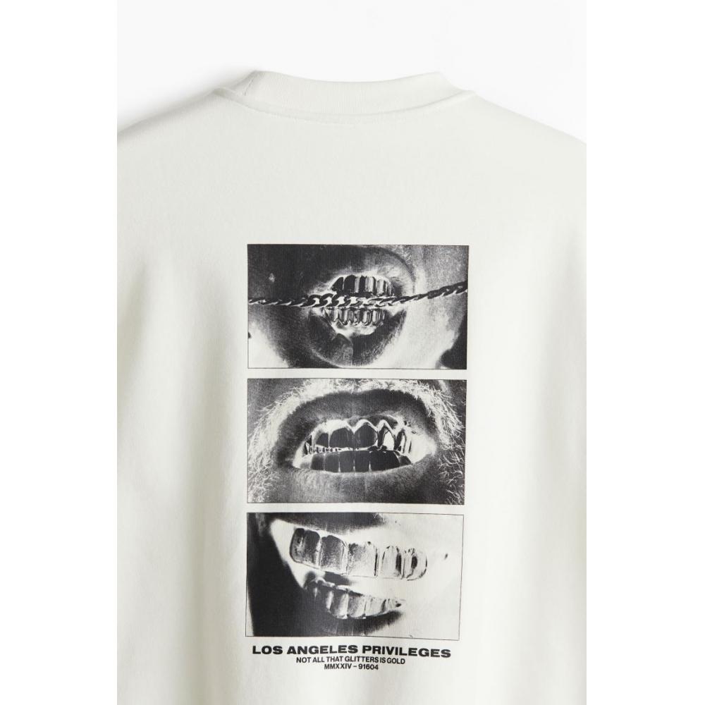 H M Loose Fit Print sweatsHirt wHite Los Angeles