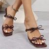 Fashion Zoki Elegant Bowknot High Heels Sandals Women Square Toe Design Thin Heels Slippers Woman Fashion Slip On Party Shoes Female