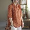 Summer Ladies Blouses Cotton Linen Floral Short Sleeved Shirt Loose Shirt Lapel Polo Button Pockets Printing Elegant Female Clothing