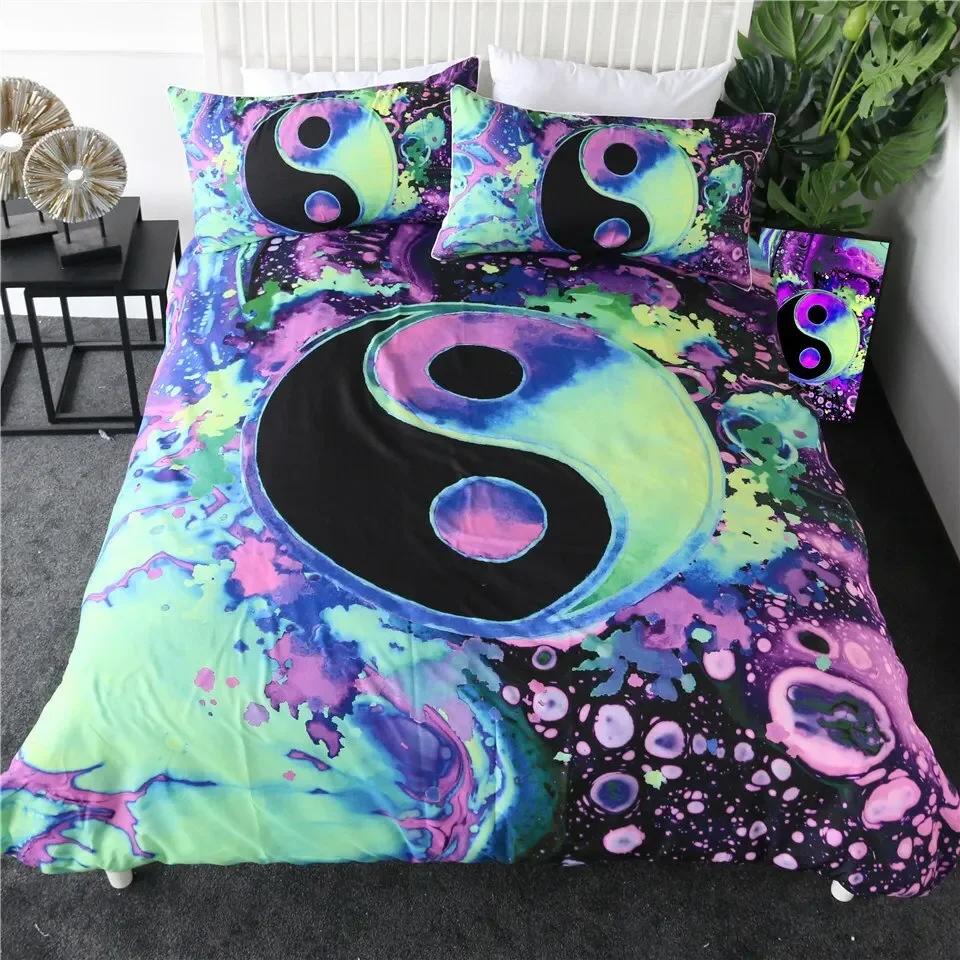 Yin Yang King Queen Duvet Cover Mandala Bohemian Bedding Set Retro Lotus Tai Chi Bagua Comforter Cover Chinoiserie Quilt Cover