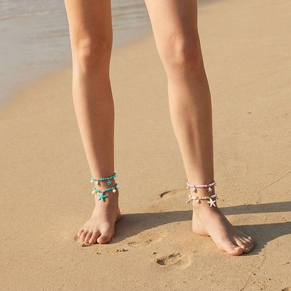 Ocean Starfish Pendant Ankle Vintage Beach Foot Chain Gift Boho Beaded Anklets  Vacation