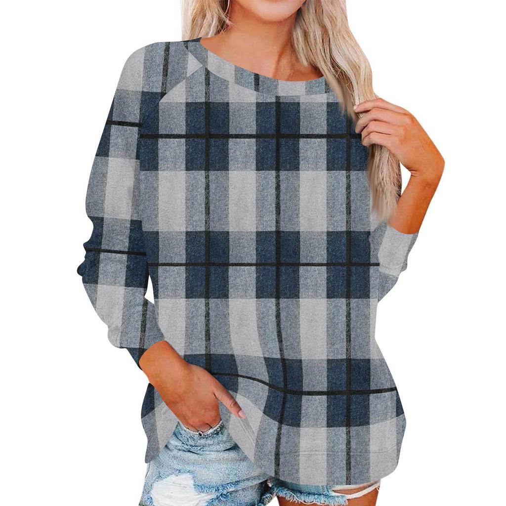 Damen Modisches Rundhals Schulter Langarm Bedrucktes Lässiges Pullover-Oberteil