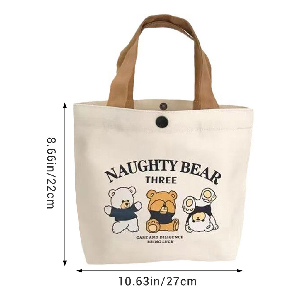 Canvas Tote Bag for School Cartoon Pattern Lunch Box Student Handbag Durable Lunch Carrier Pouch Women Men 27*22cm