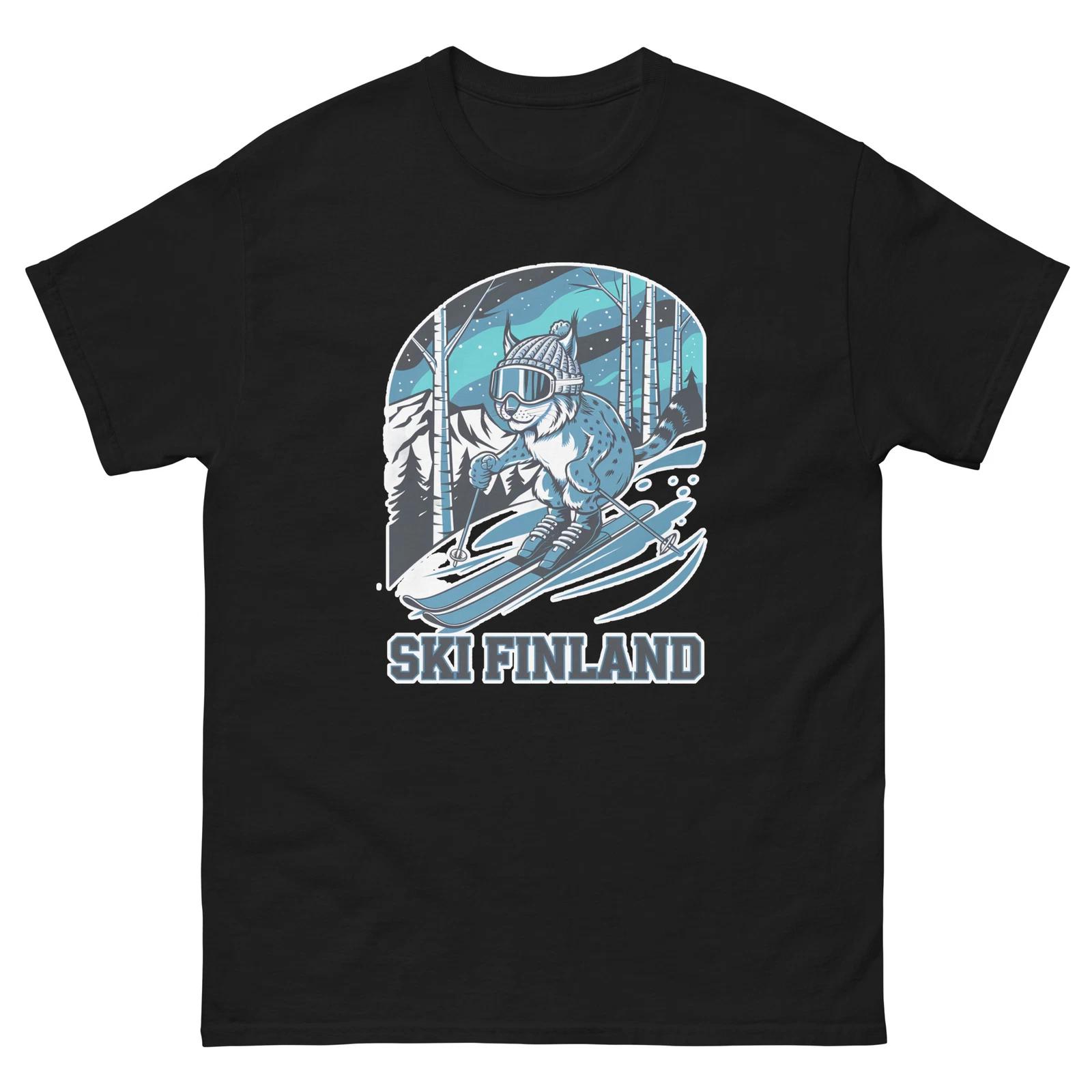 Ski Finland Lynx Cute Animal Skiing T-Shirt S