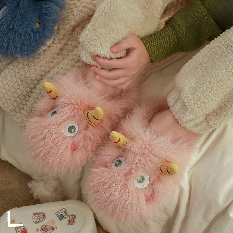 Ladies' Cute Cotton Monster Slippers - Plush, Warm, and Perfect for Fall/Winter Indoor Comfort