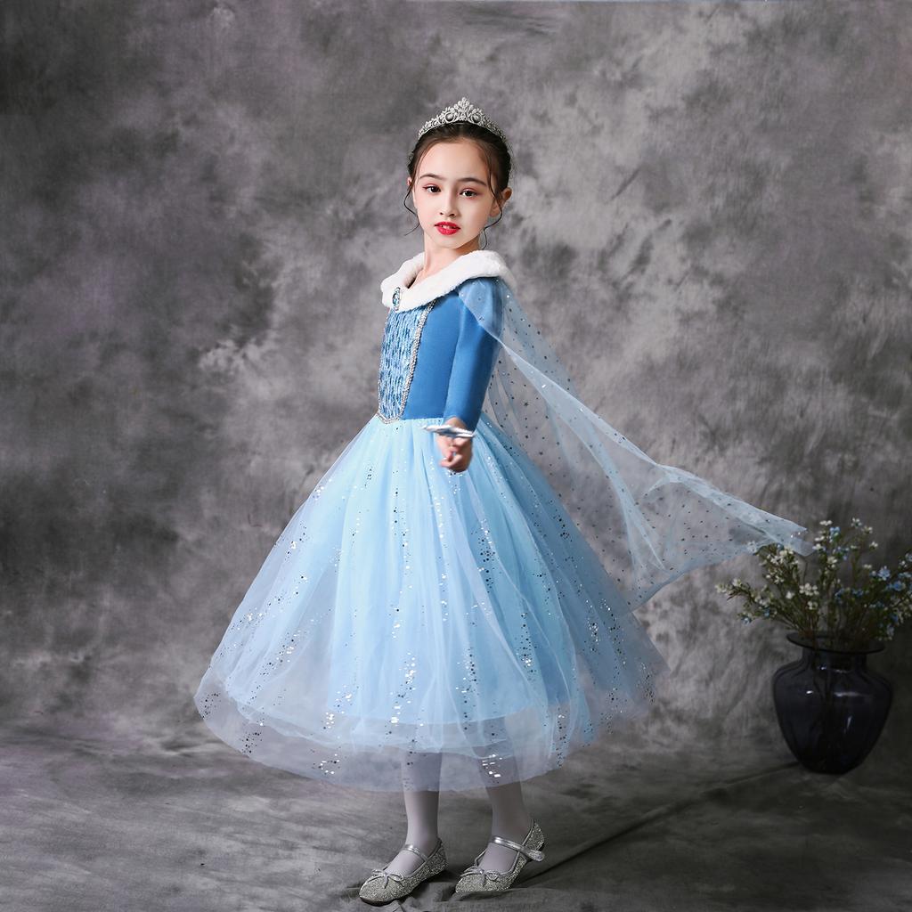 2020 Christmas Autumn Winter Frozen Princess Elsa Dress Girls Long Sleeve Children's Dress Elsa Dress