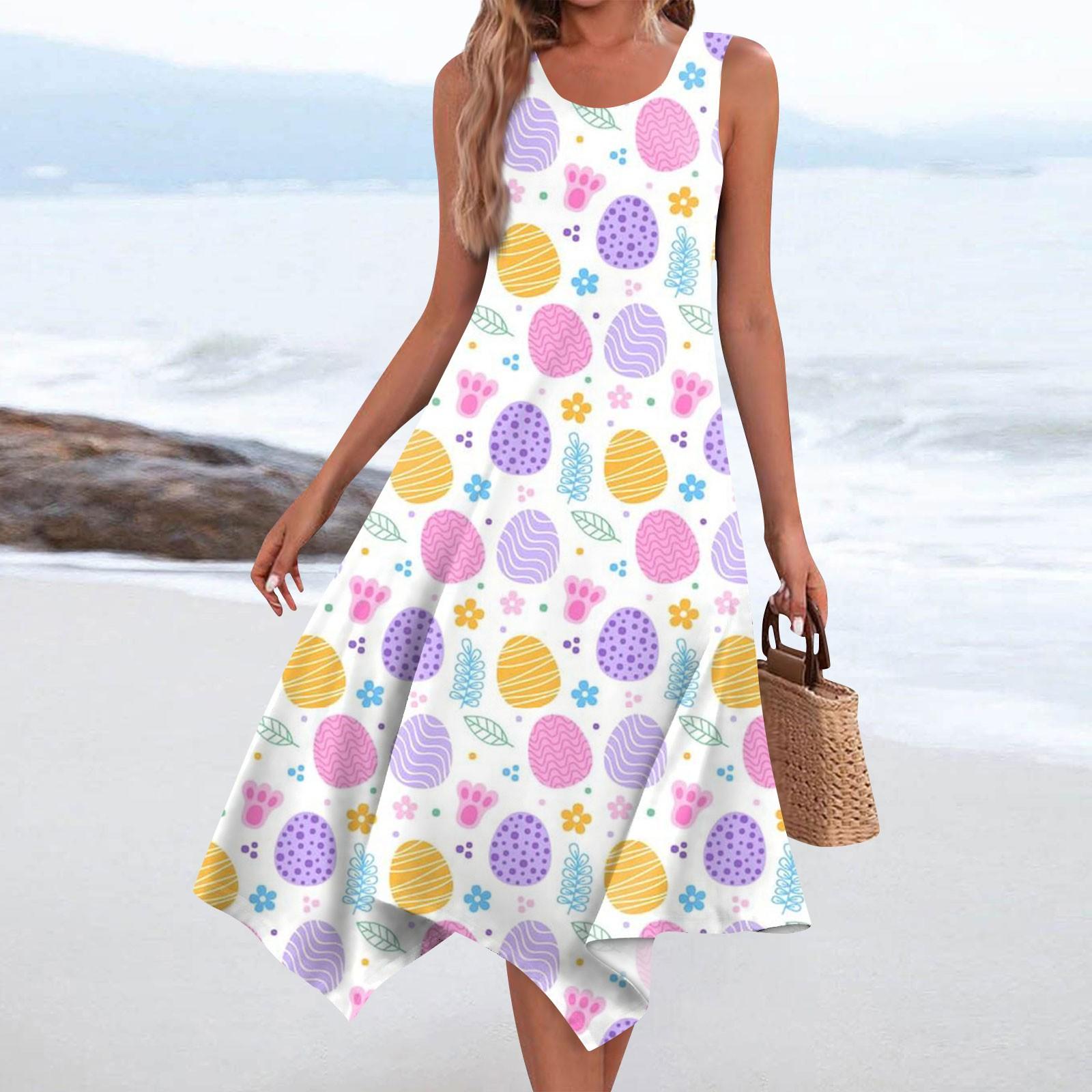 

Женское повседневное модное платье миди без рукавов с круглым вырезом и нерегулярным подолом S