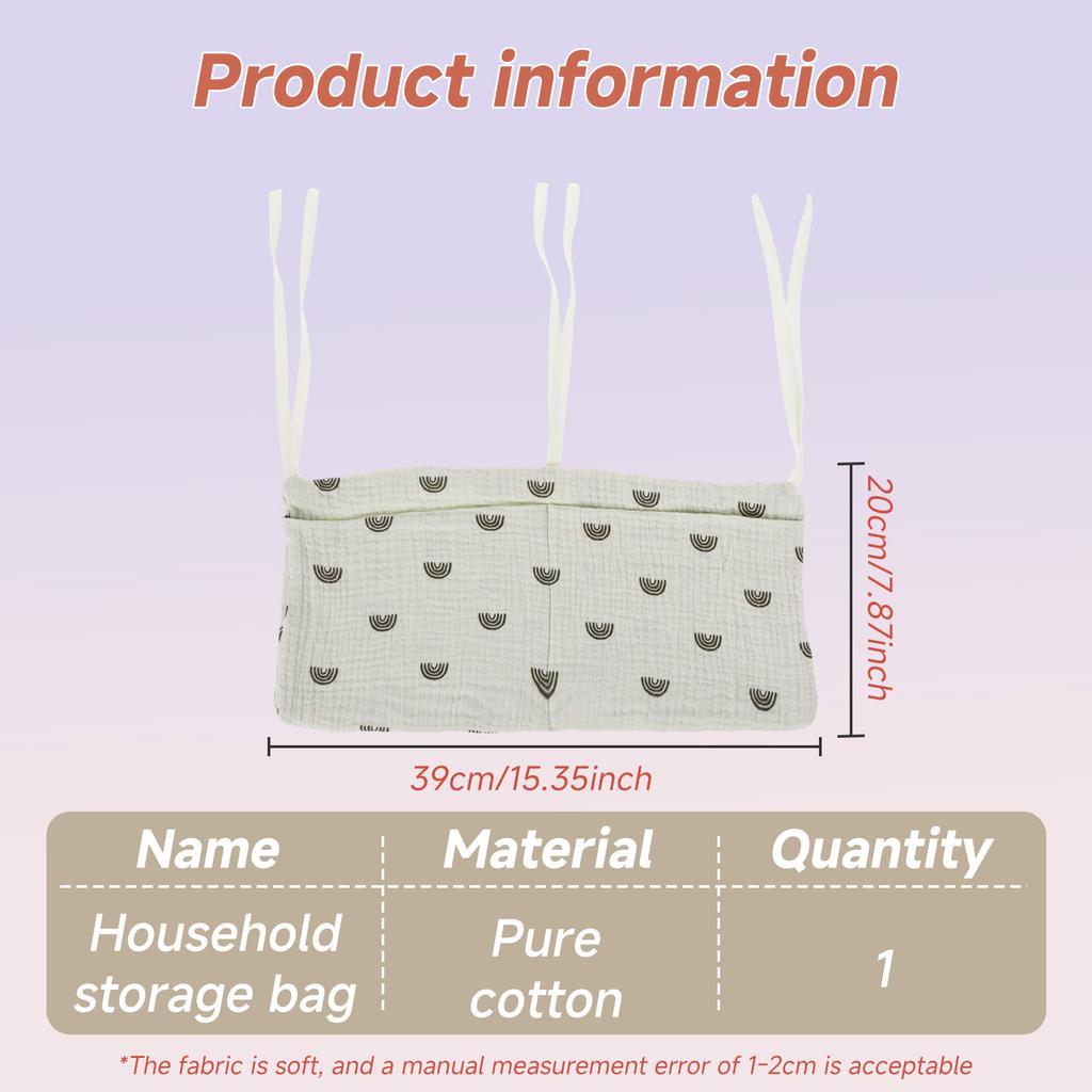 Baby Bedside Hanging Storage Bag Cotton 2 Pocket Baby Crib Organizer Soft Cribs Diaper Storage Bag for Teething Rings Wipes Toy