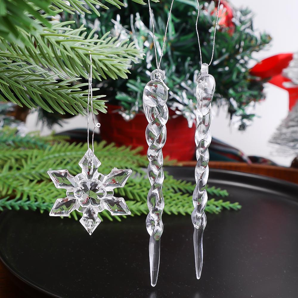 36-5PCS Clear Crystal Snowflake Icicle Ornament Acrylic Xmas Tree Hanging Pendant Holiday New Year Home Party Hanging Decoration