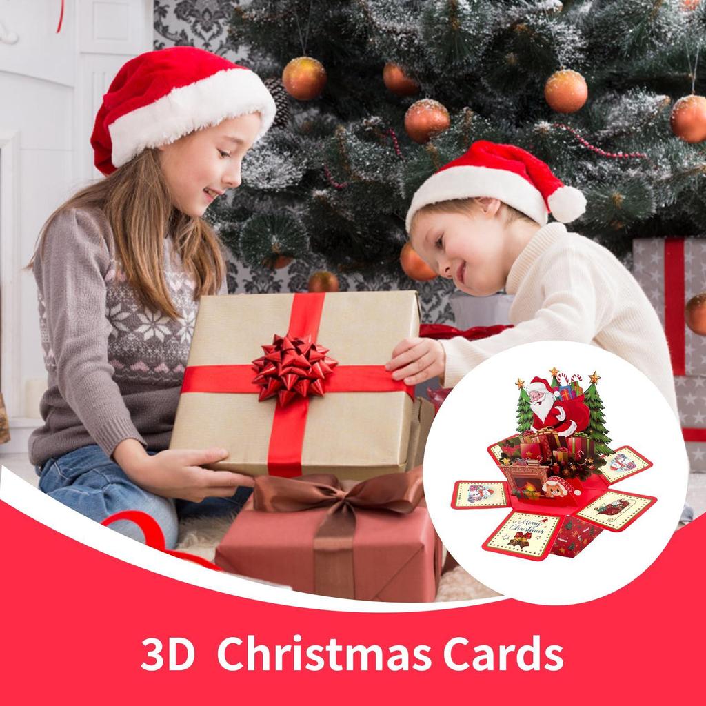 3D Pop-Up Christmas Cards Santa Design Hexagonal Holiday Ornaments with Envelopes for Home, Party, Wedding Decoration
