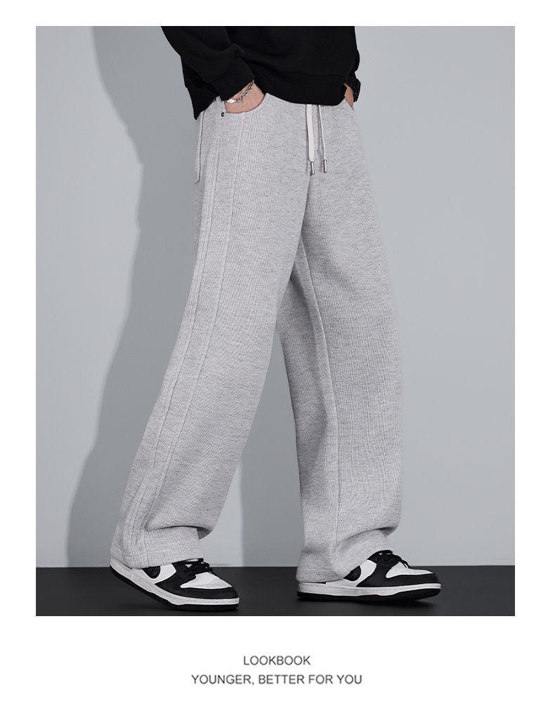Men's Trendy Loose-Fit Velvet-Lined Sweatpants - Autumn/Winter Straight-Leg Dad Style