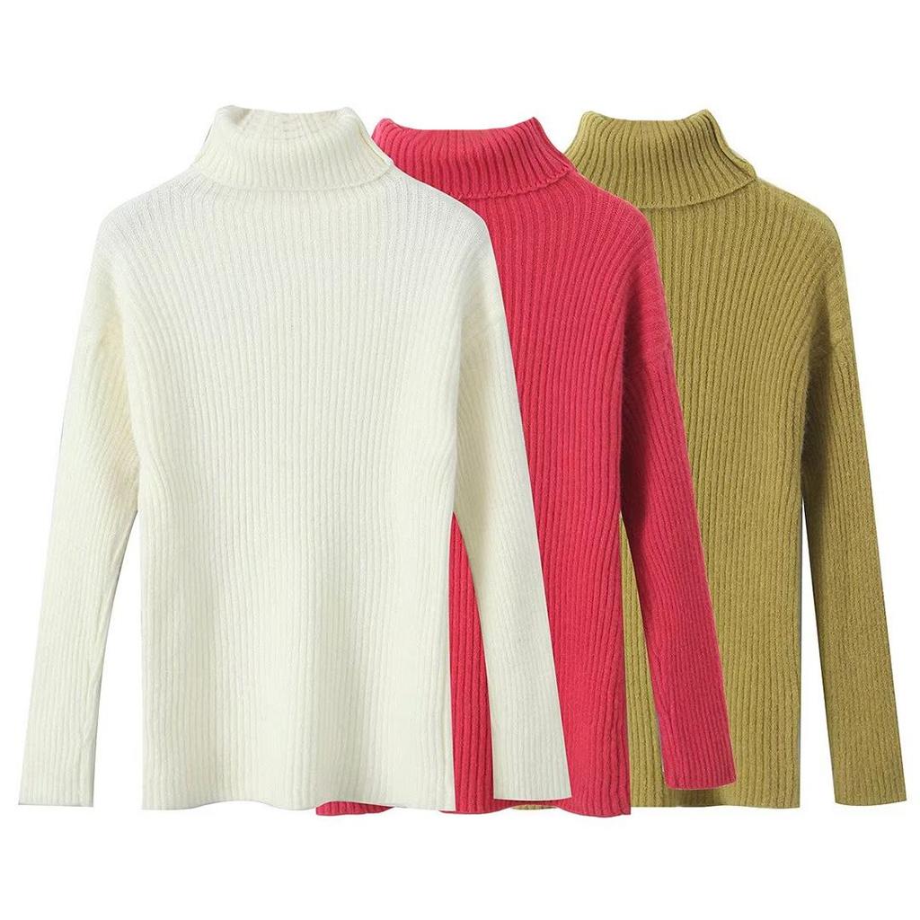 2024 Autumn Women's High Neck Long Sleeve Sweater - European American Style, Casual & Versatile Fashion