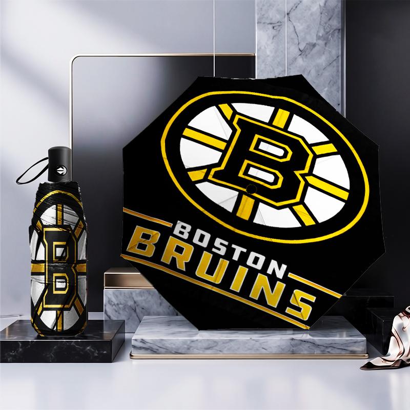 Bruins Emblem Hockey Umbrella Folding Umbrella, Automatic Umbrella 8-Frame for Travel, Camping Use Gift for Halloween Christmas