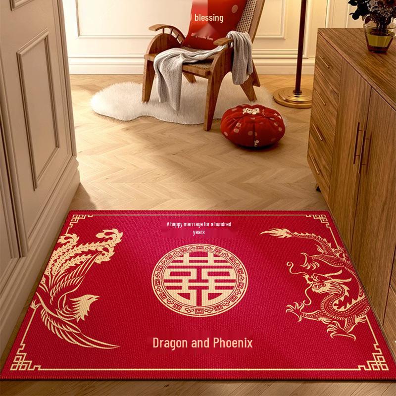 Festive Red Chinese Wedding Entrance & Bedroom Floor Mat 40*60cm (Crystal Velvet)