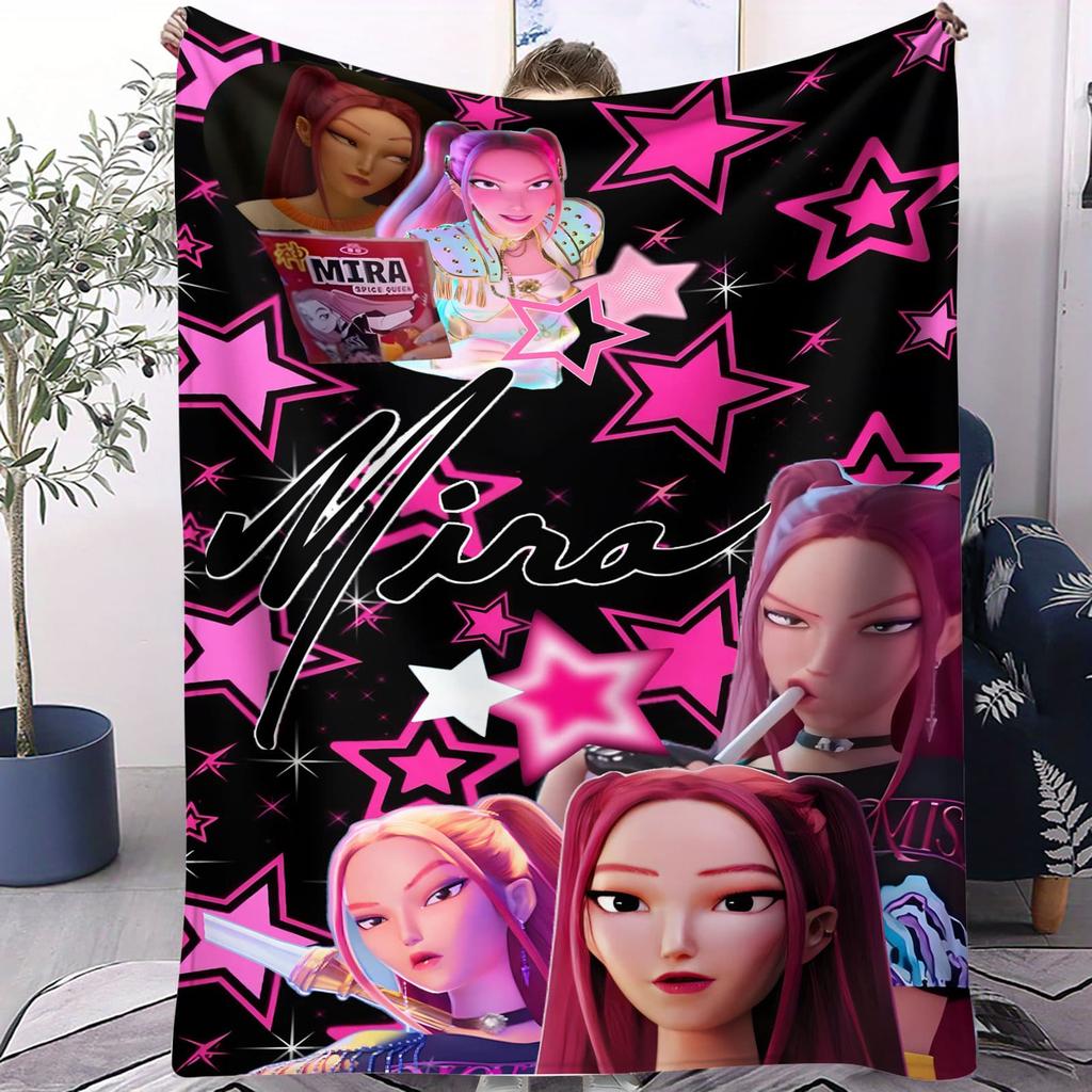 Huntrix K-Pop Fleecedecke Neon Warrior Girlgroup Design Weiche Kuscheldecke für Schlafzimmer Sofa Konzert Merch Ideal für K-Pop Fans Teenager