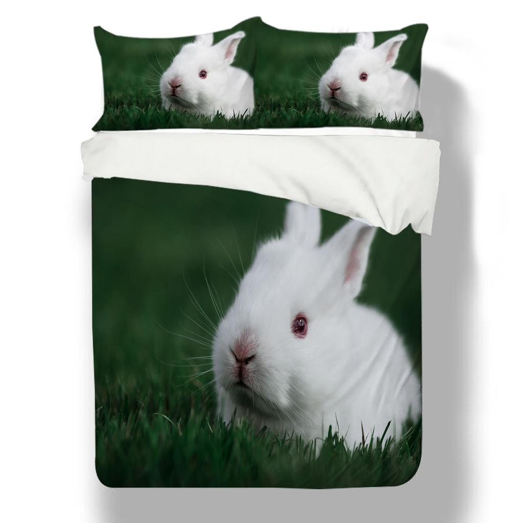 3D Rabbit Pattern Home Bedding Set 3D Animal Quilt Cover Pillow Case 2/3 Piece Zipper Super Soft Home Decoration Gift