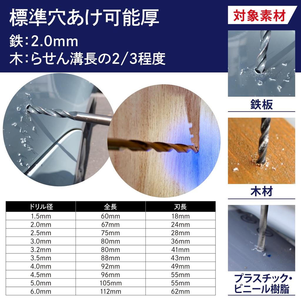 PowerSpirit PSDL1 Drill Bit Set, Hexagonal, Woodworking, Metal, Set of 10