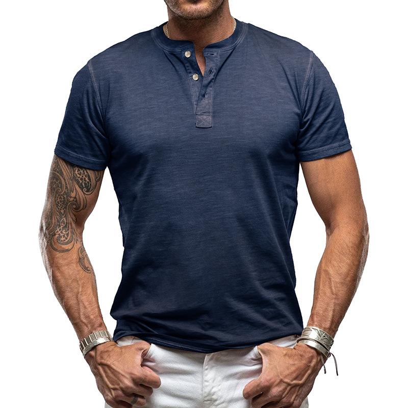 Camicie Henley a maniche corte estive da uomo Magliette comode Magliette basic casual Magliette sportive a 3 bottoni Magliette da allenamento atletico per uomo