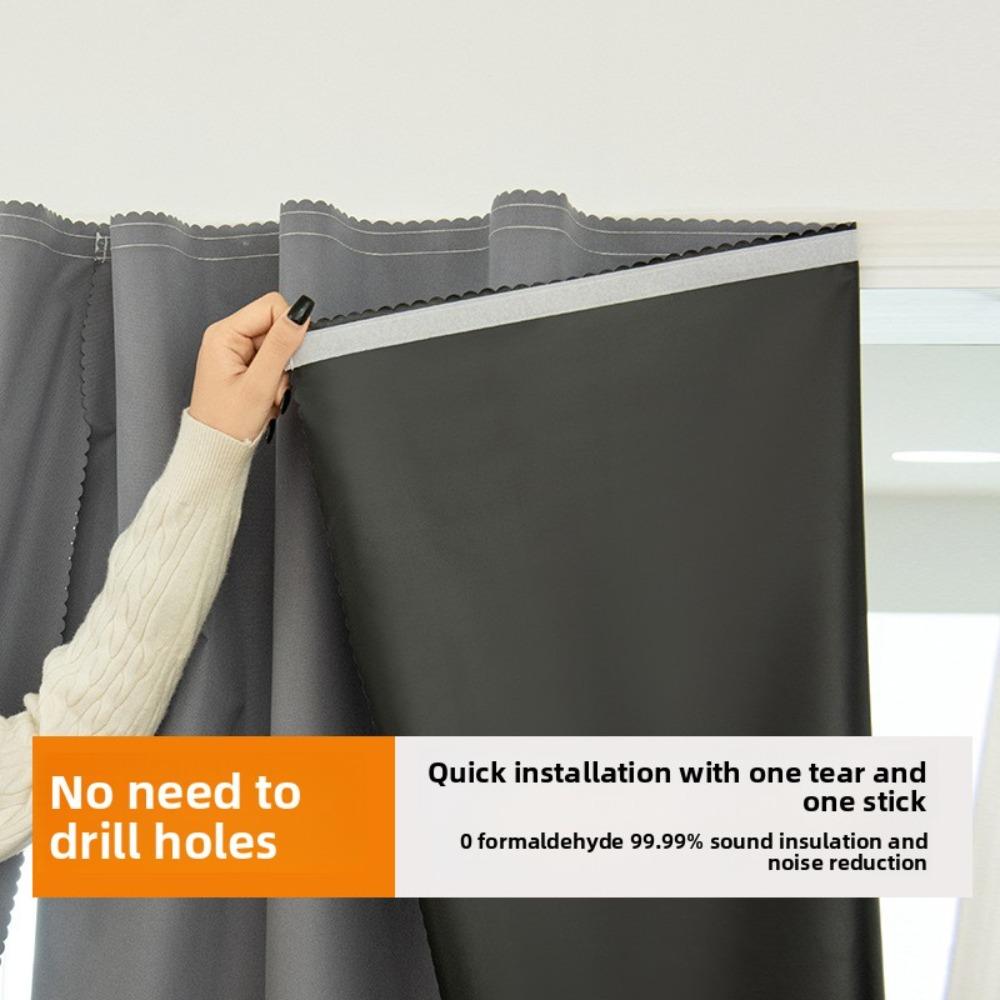 Velcro Full Blackout Curtain No Drill Installation Window Sun Shade UV Protection Door Curtain