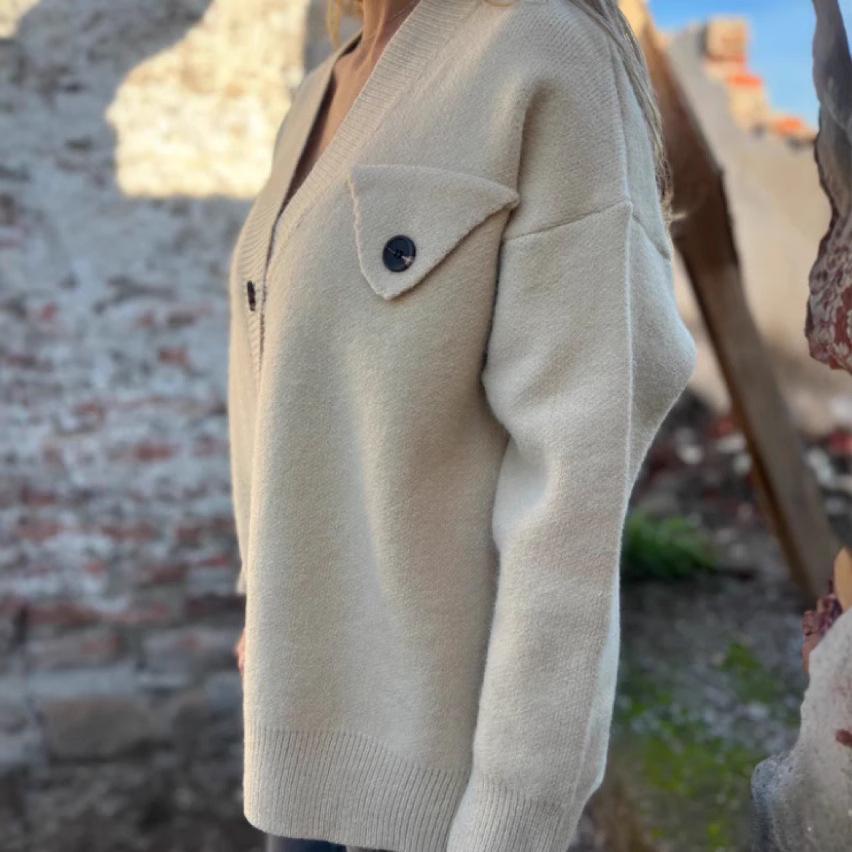 2025 Women's Fashion Long Sleeve Knitted Pocket Cardigan Sweater - Winter Outerwear