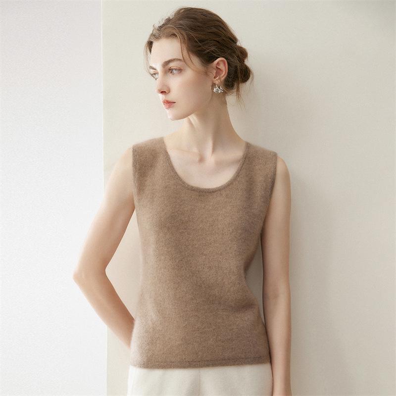 Pure Cashmere Women's U-Neck 12-Gauge Sleeveless Camisole Vest