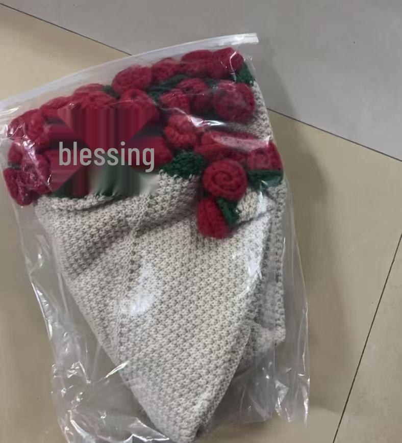 Hand-Knitted Rose Bouquet Crochet Blanket Shawl