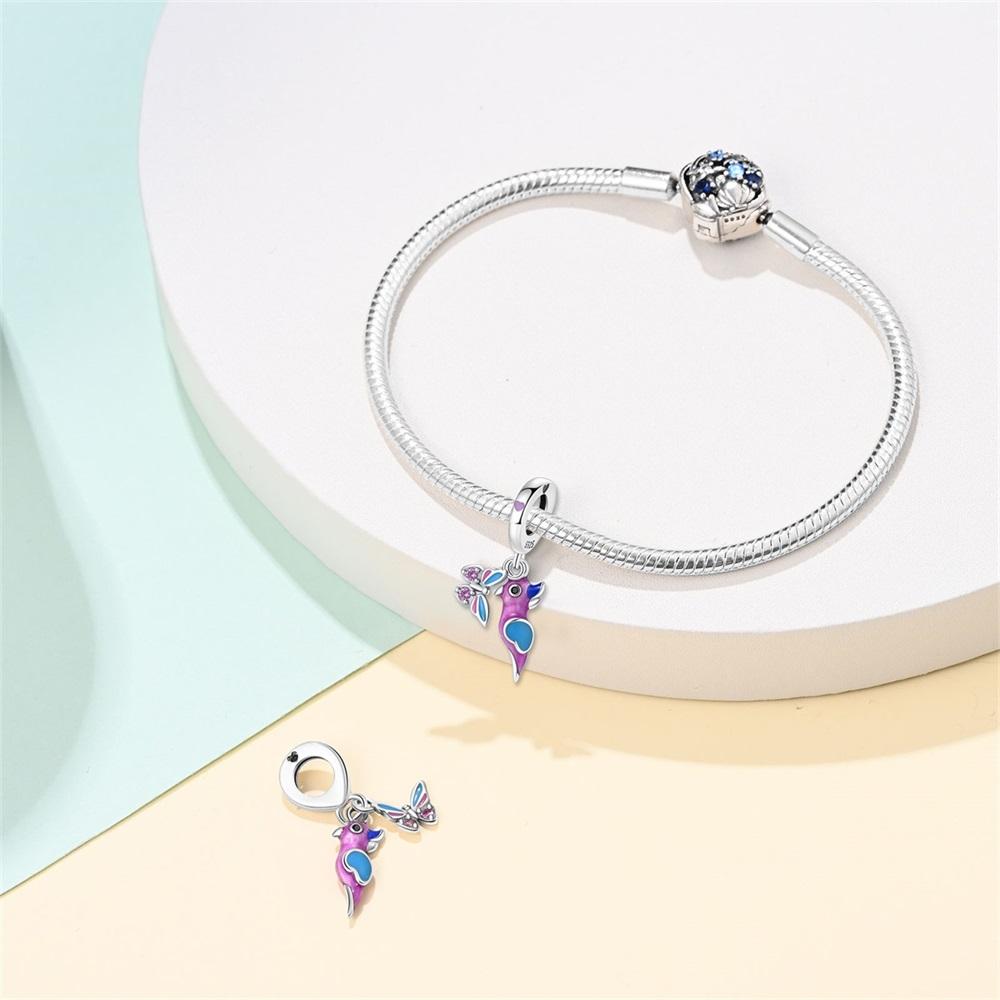 Original Copper Charms Luxury Purple Glowing Butterfly Bird Pendant Beads Fit Bracelet Diy Women Delicate Gift