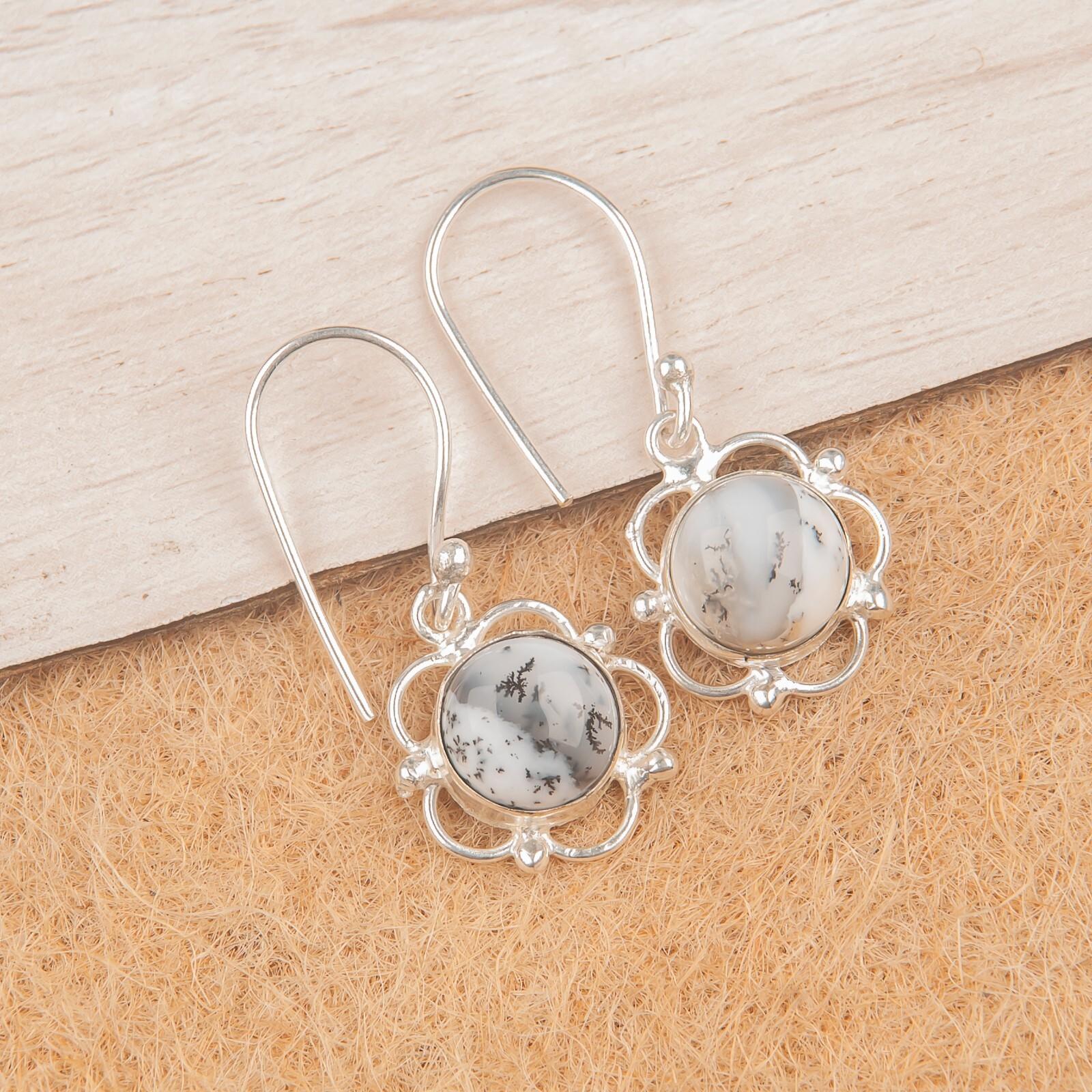 

Натуральный дендритовый опал, драгоценный камень, ювелирные изделия из стерлингового серебра 925 пробы, серьги-капли 1,40 EE-56-24