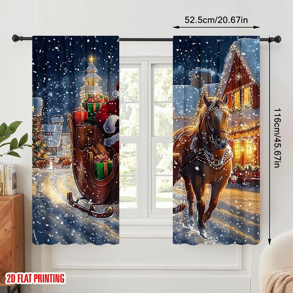 2pcs,2D Plane Printing Print Curtains Santa Claus Snowmobile (3) Polyester Woven (without Rod) All Seasons for Living Room,