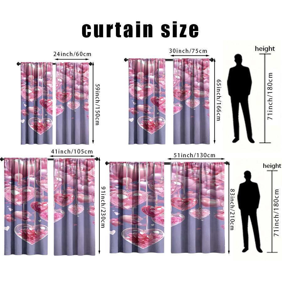 2PCS Purple Bottom Powder Heart Suspended Love Curtain   Dreamy Romantic Style   Bedroom and Living Room   Pull up Pocket Style