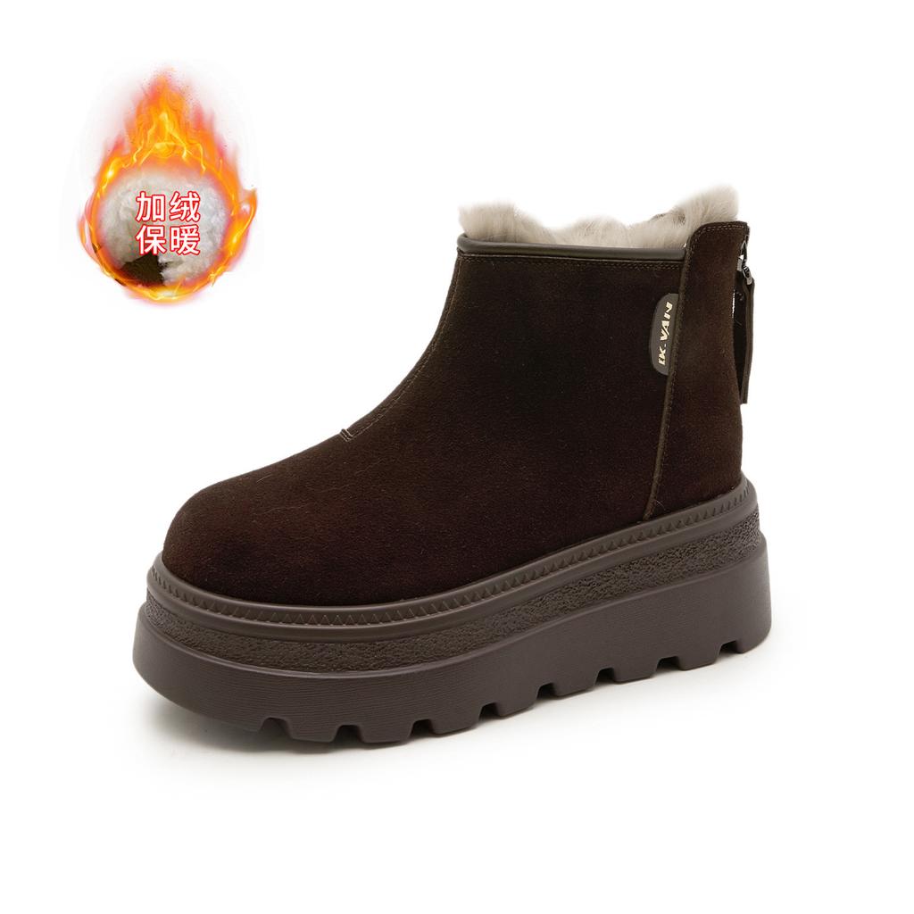 Small fashionable thick-soled heightened rear zipper Martin boots velvet winter short boots non-slip women's boots