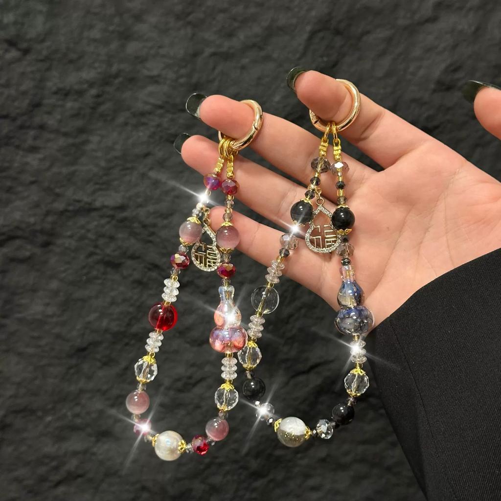 New mobile phone chain, Guofeng diamond-encrusted hoist, mobile phone case, lanyard, high-end beaded pendant, key chain, bag pendant.