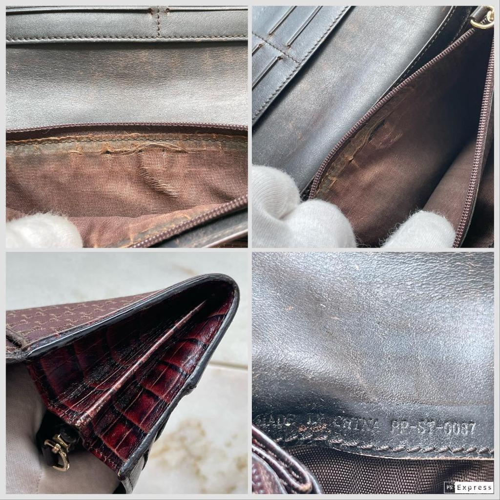 Used 593 CELINE Triomphe Pattern Retro Vintage Long Wallet