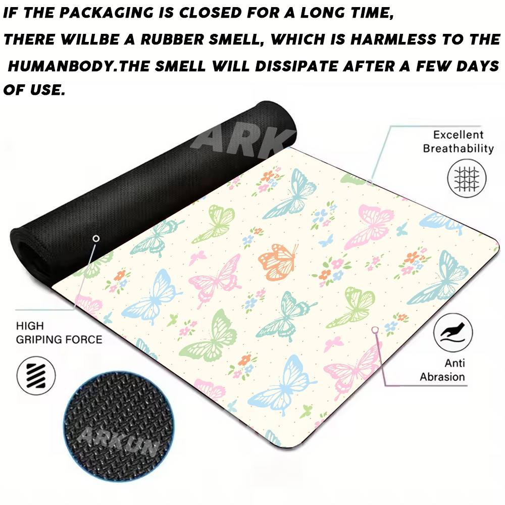 Pastel Butterfly Floral Pattern Mouse Pad Soft Colorful Butterflies Small Flower Print Desktop Mousepad Rubber Base Desk Mat