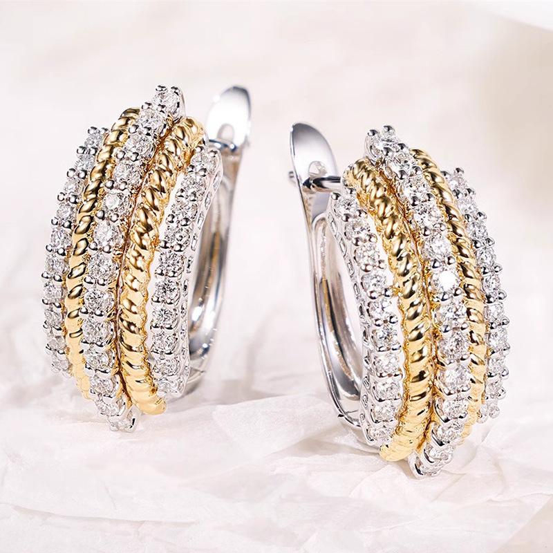 Elegant and Exquisite Zircon Earrings, High-end Two-tone Line Earrings with a Sense of Design, Classic Daily Vacation Accessories