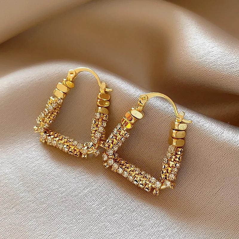 Rhinestone U-shaped Buckle Simple Fashion Woman's Earrings Korean Ins High-grade Hoop Earrings Wholesale Simple Accessories