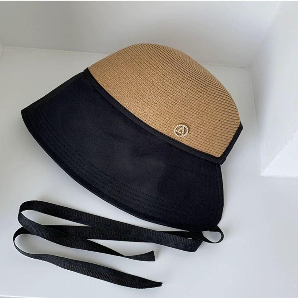 Stripe Foldable Bucket Hat Shade Sun Caps Sunscreen Bucket Hat Sweet Straw Hat  Travel