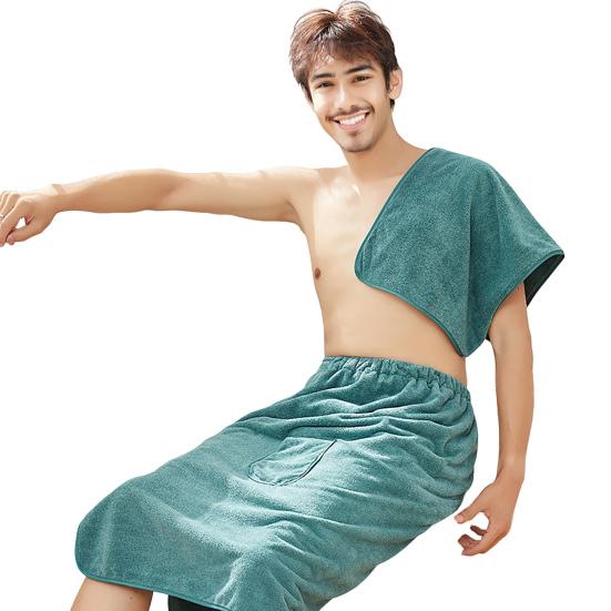 

2 шт./компл. Мужское банное полотенце Регулируемая обертка для душа и абсорбирующее полотенце Носимая юбка-полотенце с карманом для спортзала, пляжа, сауны, спа зелёный