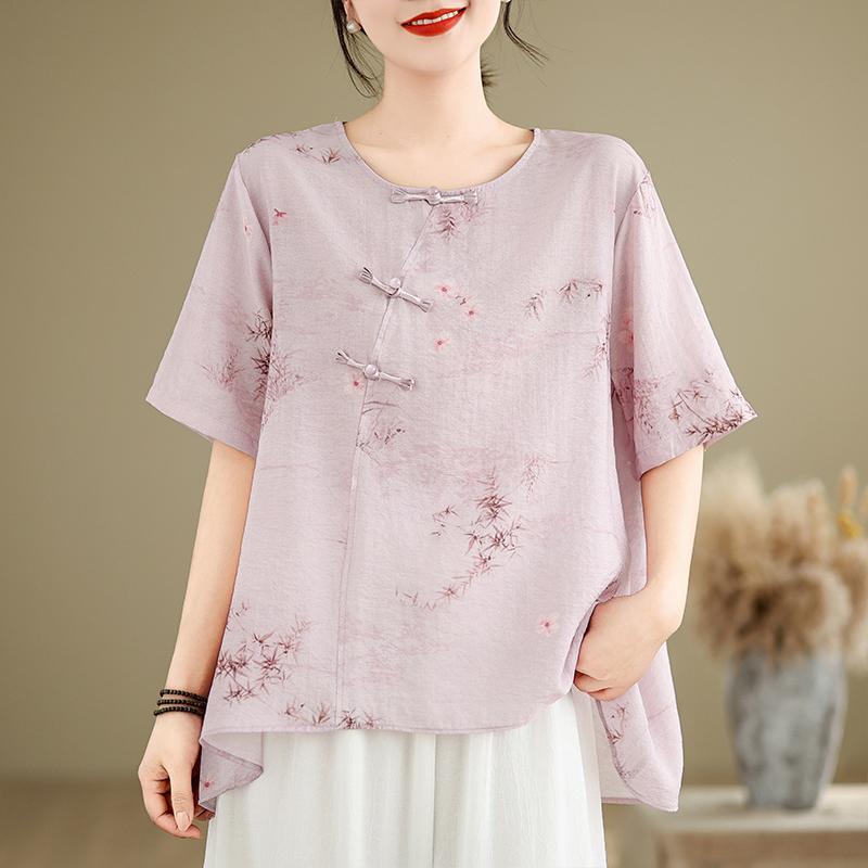 Short Sleeve Oversized Cotton Vintage Floral Casual Loose T Shirt Tops Women Summer T-shirt