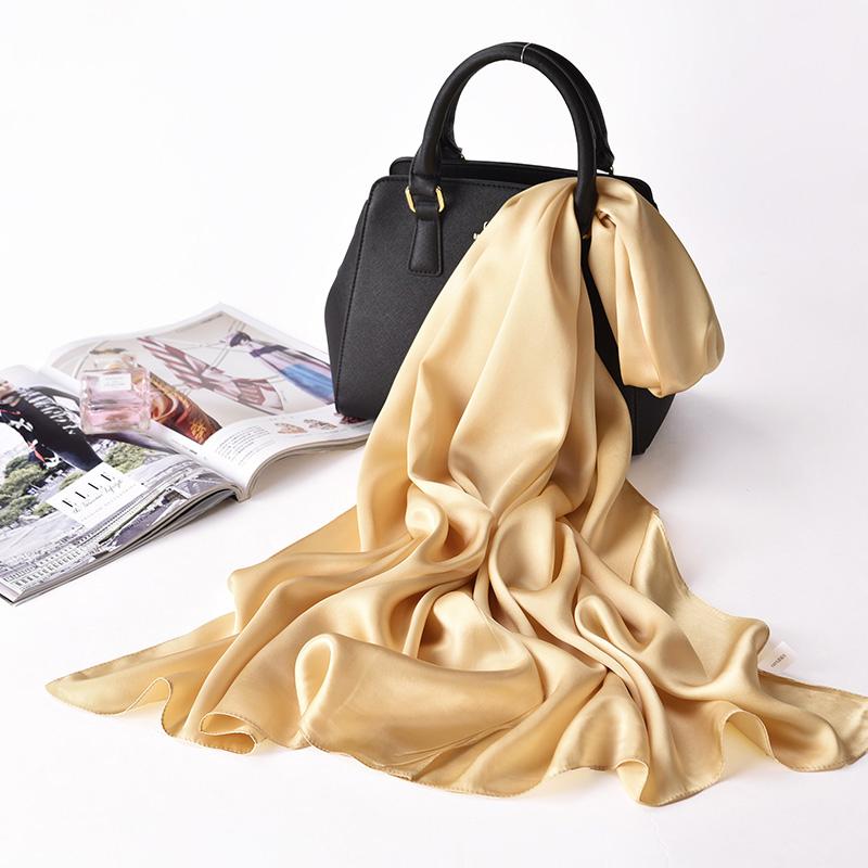 100% Natural Silk Scarf Women Neckerchief Luxury Foulard Femme Shawls Wraps Plain Satin Scarf Pure Silk Long Scarves 175x55cm