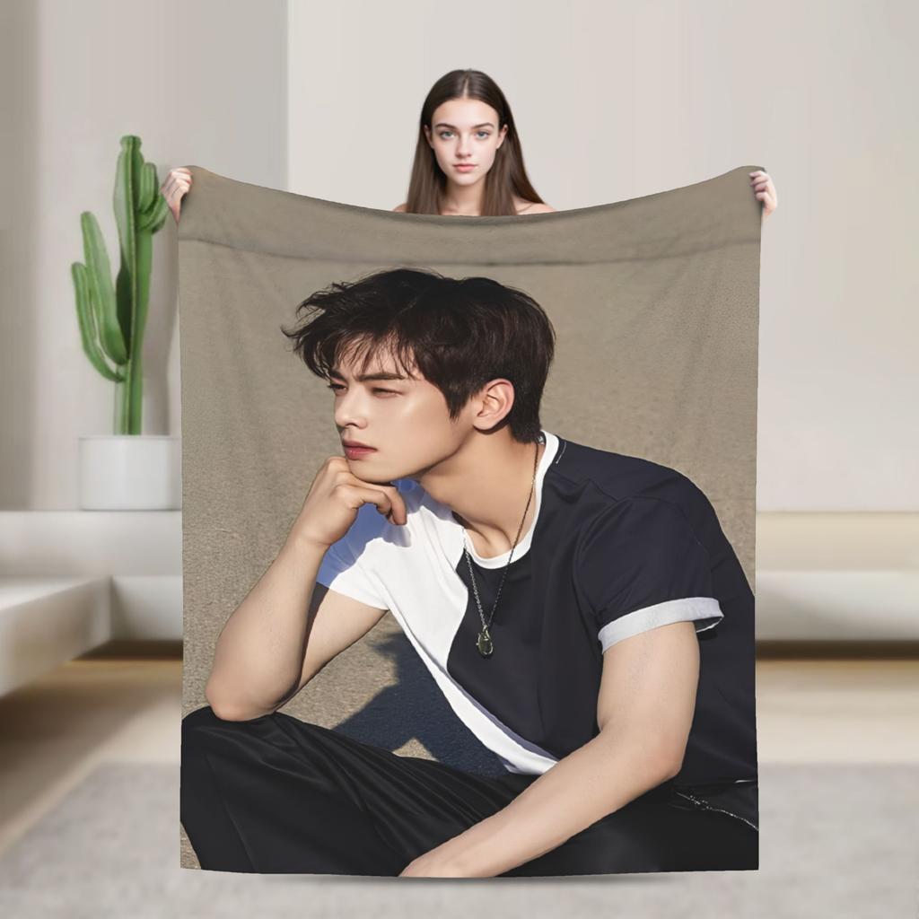 Cha Eun Woo Kpop Astro Idol Blanket Velvet  Cozy Lightweight Thin Throw Blanket For Home Bedding Throws