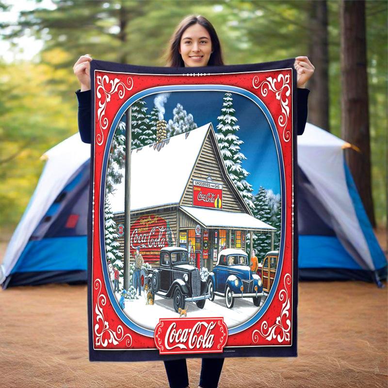 Christmas Gift Halloween Themed Cola Beverage Coca Cola Blanket Soft Home Furnishing Nap Decoration Four Seasons Warm Sherpa Blanket U18