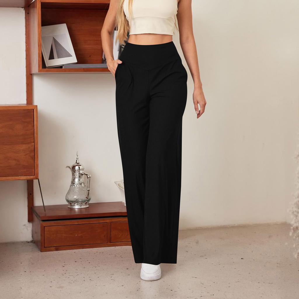 Women’s High Waist Wide Leg Lounge Pants Casual Loose Fit Long Trousers Soft Fabric with Pockets for Daily Wear