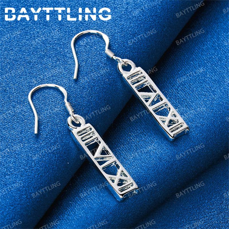 Stylish 925 Sterling Silver Delicate Rectangular Hollow Out Pendant Earrings for Women Elegant Wedding Jewelry Gift Accessories