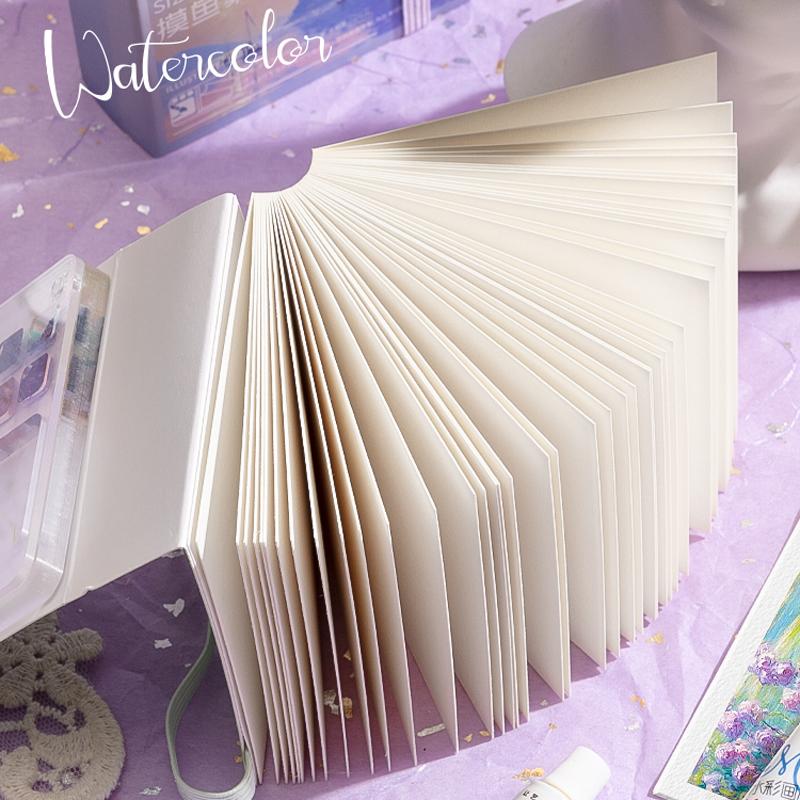 Mini Watercolor Painting Notebook With Pigment Palettle Creative Small Portable Drawing Sketching Book Art Stationery