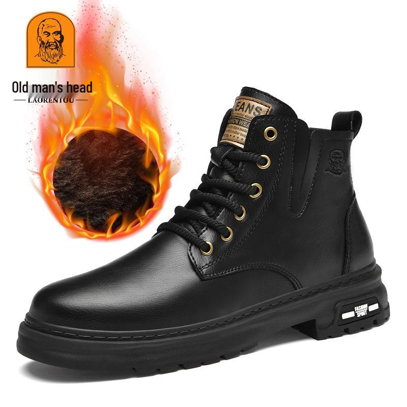 Martin Men s Boots: New Autumn/Winter Velvet-Lined High-Top Genuine Leather British Style Fashion Trend 42