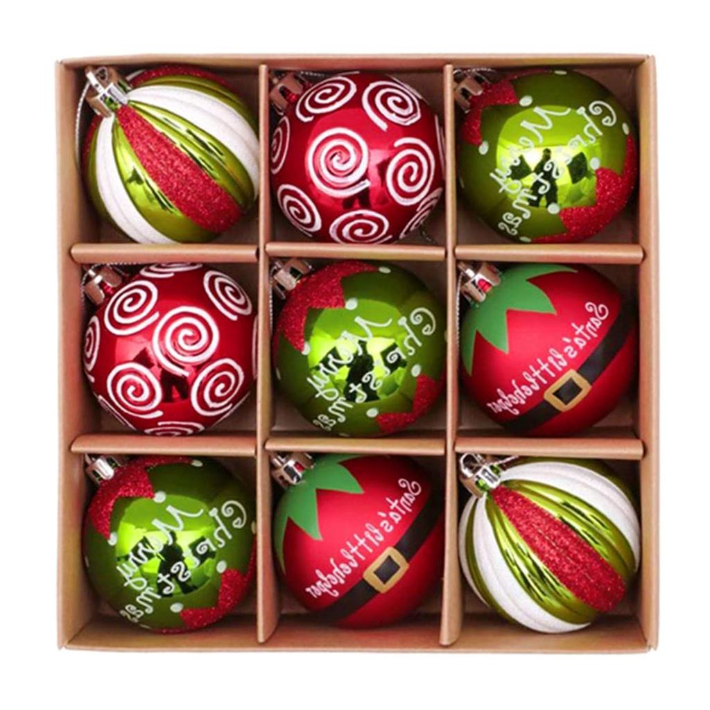 9pcs Christmas Electroplated Plastic Balls, Round Balls, Painted Christmas Balls
